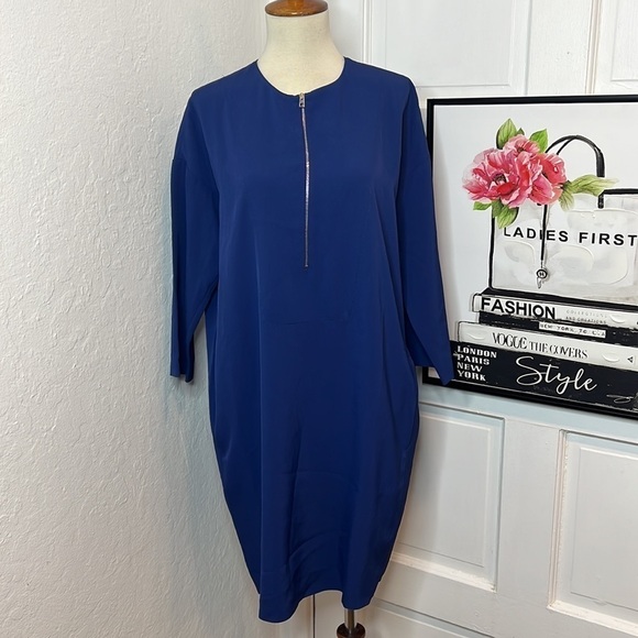 Everlane The Japanese Go Weave Blue Zip Front Dress Size 2 - Picture 3 of 9